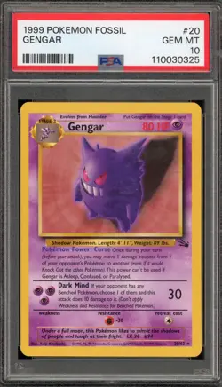 Pokemon Gengar Fossil Unlimited NON Holo Rare #20 PSA 10 Gem Mint - Image 1