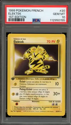 Pokemon Electabuzz (Elektek) Base set 1st Edition FRENCH Rare #20 PSA 10 - Image 1
