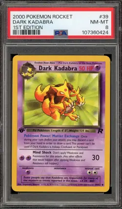 Pokemon Dark Kadabra Team Rocket 1st Edition #39 PSA 8 - Image 1