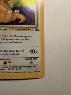 Dragonite 4/62 Fossil Set Rare Holo Pokemon Card WOTC 1999 - Image 5