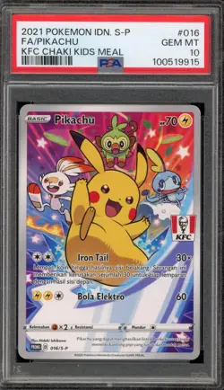 Pokemon Pikachu KFC Chaki Kids Meal INDONESIAN Full Art Promo 016/S-P PSA 10 - Image 1