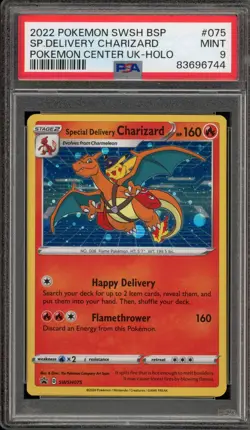 Pokemon Special Delivery Charizard P.M. Center UK Holo Promo SWSH075 PSA 9 Mint - Image 1
