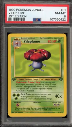 Pokemon Vileplume Jungle 1st Edition NON Holo Rare #31 PSA 8 - Image 1