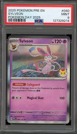 Pokemon Sylveon 2025 Pokemon Day Prismatic Evolutions Holo Rare #040 PSA 9 Mint - Image 1