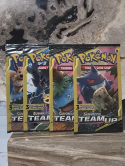 (Lot of 4) (( LIGHT )) Pokemon: Sun & Moon Team Up (3-Card) Packs Factory Sealed - Image 1