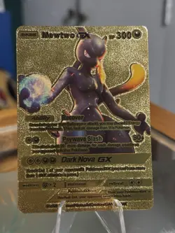 Mewtwo GX Gold Foil Mint Rare Pokemon TCG Collector Fan Art Card - Image 1