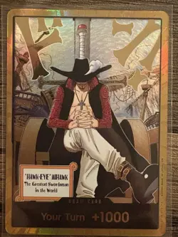 One Piece TCG Hawk-Eye Mihawk gold Don!! Holo Card Bandai Card Stock - Image 1