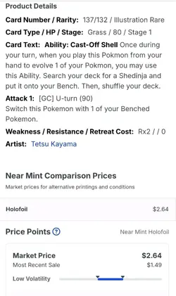 Pokemon TCG Ninjask Illustration Rare Card #137/132 Mega Evolutions - Image 3