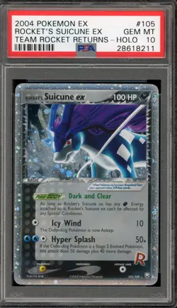 Pokemon Rocket's Suicune ex EX Team Rocket Returns Holo Ultra Rare #105 PSA 10 - Image 1