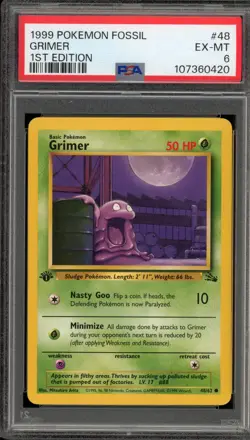 Pokemon Grimer Fossil 1st Edition #48 PSA 6 - Image 1