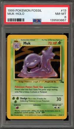 Pokemon Muk Fossil Unlimited Holo Rare #13 PSA 8 - Image 1