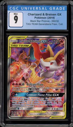 Pokemon Charizard & Braixen GX Tag Team Premium Coll. Full Art Promo SM230 CGC 9 - Image 1