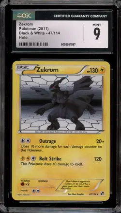 Pokemon Zekrom Black & White Holo Rare #47 CGC 9 Mint - Image 1