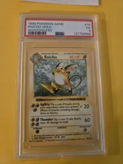 1999 Pokemon Raichu Shadowless Base Set 14/102 Holo Foil Rare TCG PSA 5 - Image 2