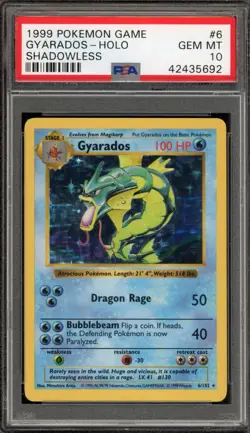 Pokemon Gyarados Base Set Shadowless Holo Rare #6 PSA 10 Gem Mint - Image 1