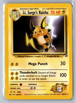 Pokemon Gym Heroes #028/132 Lt. Surge's Raichu 1999 WOTC - Image 1