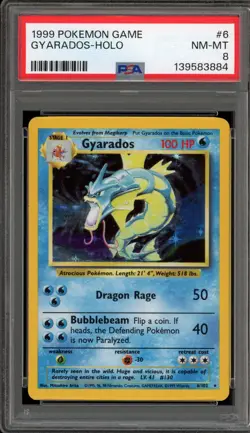 Pokemon Gyarados Base Set Unlimited Holo Rare #6 PSA 8 - Image 1