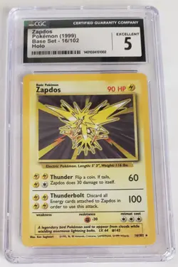 Pokemon Zapdos #16/102 Holo Rare 1999 Base Set CGC 5 - Image 1