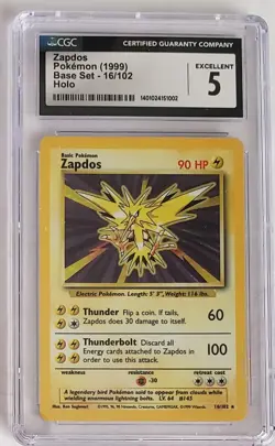 Pokemon Zapdos #16/102 Holo Rare 1999 Base Set CGC 5 - Image 2