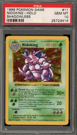 Pokemon Nidoking Base Set Shadowless Holo Rare #11 PSA 10 Gem Mint - Image 1