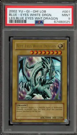 Yu-Gi-Oh! Blue-Eyes White Dragon Legend of Blue Eyes Unlimited LOB-001 PSA 9 - Image 1