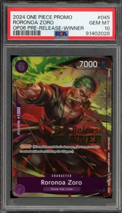 One Piece CCG Roronoa Zoro Pre-Release Winner Promo P-045 PSA 10 Gem Mint - Image 1