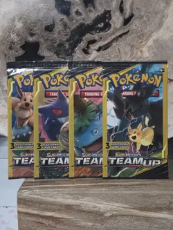 (Lot of 4) (( LIGHT )) Pokemon: Sun & Moon Team Up (3-Card) Packs Factory Sealed - Image 1