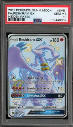 Pokemon Reshiram GX Hidden Fates Full Art #SV51 PSA 10 Gem Mint - Image 1