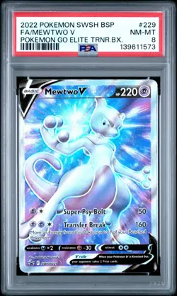 2022 Pokemon SWSH Pokemon Go Mewtwo V #229 Full Art Etb BSP Promo PSA 8 - Image 1