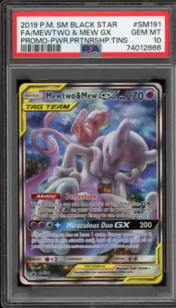 Pokemon Mewtwo & Mew GX Power Partnership Tins Full Art Promo SM191 PSA 10 - Image 1