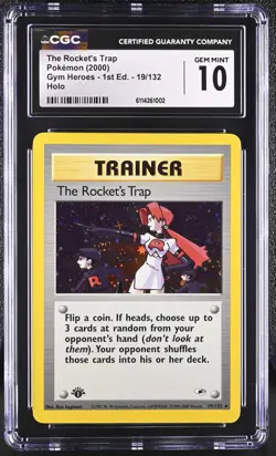 2000 Pokemon Gym Heroes The Rocket’s Trap Holo 1st Edition #19 CGC 10 Gem Mint - Image 1