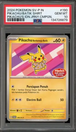 Pokemon Pikachu Berkemeja Batik Shirt INDONESIAN Journey Promo 190/SV-P PSA 10 - Image 1
