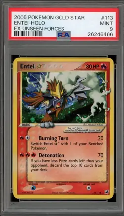 Pokemon Entei Gold Star EX Unseen Forces Holo Ultra Rare #113 PSA 9 Mint - Image 1