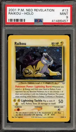Pokemon Raikou Neo Revelation Unlimited Holo Rare #13 PSA 9 Mint - Image 1