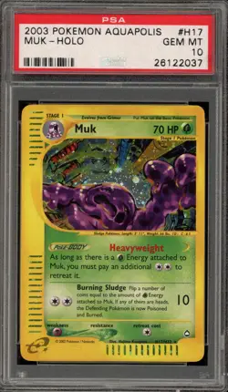 Pokemon Muk Aquapolis Holo Rare #H17 PSA 10 Gem Mint - Image 1