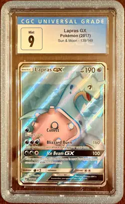 Lapras GX 139/149 Sun & Moon Base Set Full Art Holo Pokemon CGC Graded 9 Mint - Image 1