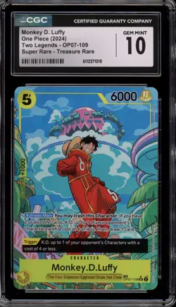 One Piece CCG Monkey.D.Luffy Two Legends Treasure Rare OP07-109 CGC 10 Gem Mint - Image 1