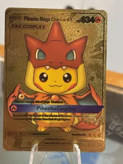 Pikachu Mega Charizard V Gold Foil Pokemon TCG Fan Art Card - Image 1