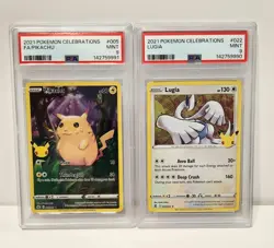 2021 Pokemon Celebrations Lot of 2 PSA 9 MINT Cards: Pikachu Full Art and Lugia - Image 1