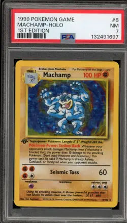 Pokemon Machamp Base Set 1st Edition Holo Rare #8 PSA 7 - Image 1
