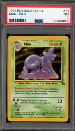 Pokemon Muk Fossil Unlimited Holo Rare #13 PSA 7 - Image 1
