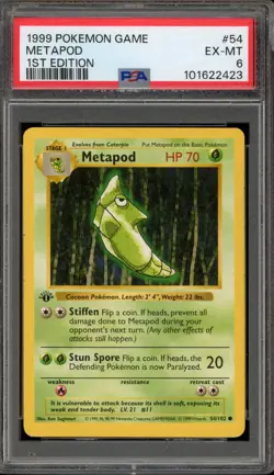 Pokemon Metapod Base Set Shadowless 1st Edition #54 PSA 6 - Image 1