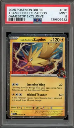 Pokemon Team Rocket's Zapdos GameStop Exclusive Holo Rare #070 PSA 9 Mint - Image 1