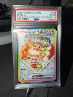 Pokemon TCG Scarlet & Violet Prismatic Evolutions #174 Eevee EX PSA 8 - Image 1