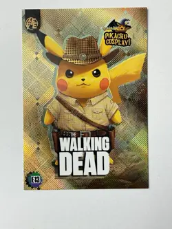 Walking Dead (Pikachu) #E13 Gold Holo Box Hit Electric Pikachu Cosplay Pokemon - Image 1