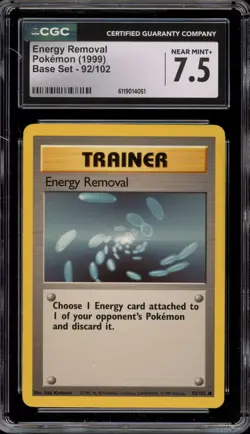 Pokemon Energy Removal Base Set Unlimited #92 CGC 7.5 - Image 1