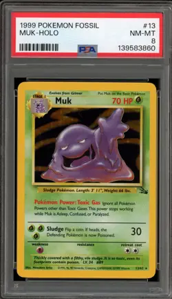 Pokemon Muk Fossil Unlimited Holo Rare #13 PSA 8 - Image 1