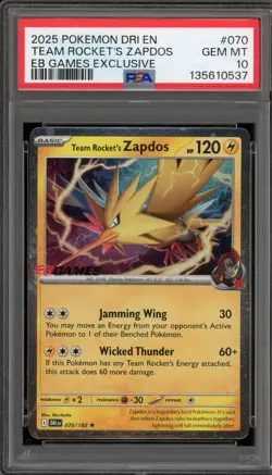 Pokemon Team Rocket's Zapdos EB Games Exclusive Holo Rare #070 PSA 10 Gem Mint - Image 1