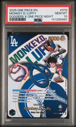 2025 ONE PIECE PROMOS DODGERS X ONE PIECE NIGHT #010 MONKEY D. LUFFY PSA 10 - Image 1