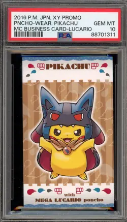 Pokemon Poncho-Wearing Pikachu Mega Lucario Business Card Japanese Promo PSA 10 - Image 1